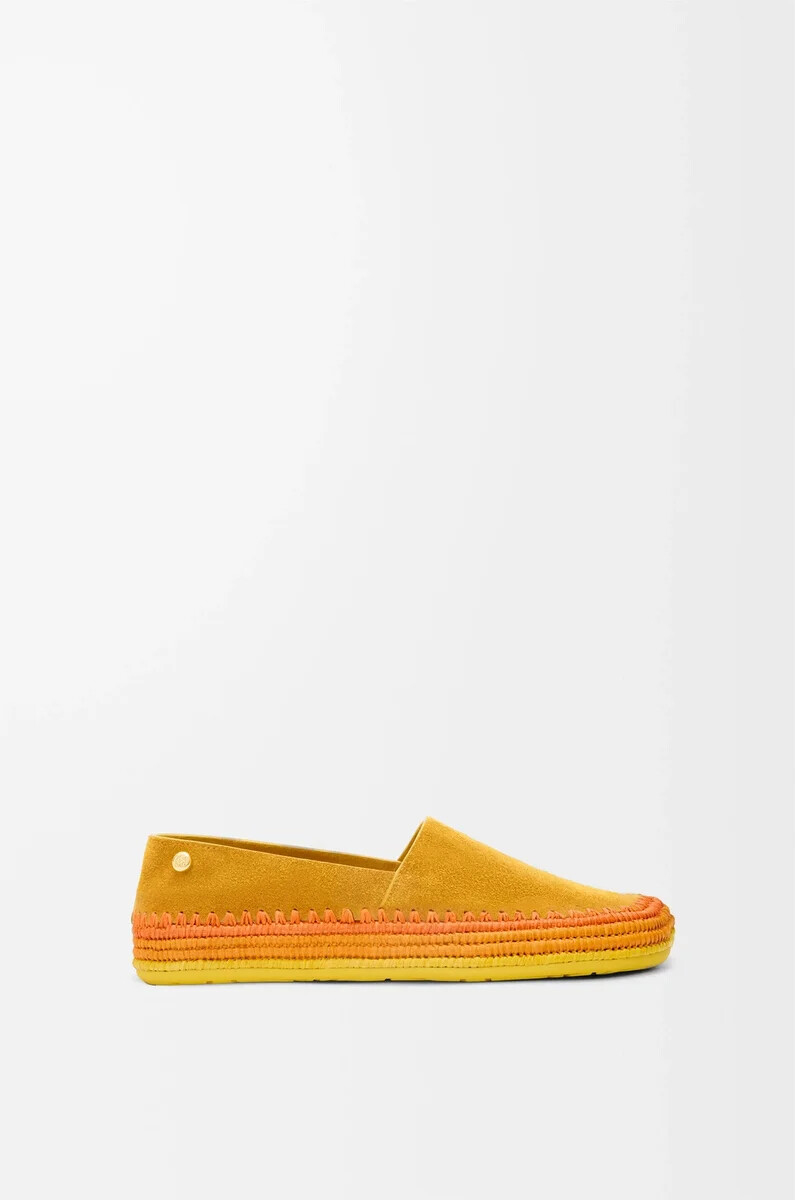 pantoufles rio en daim et raphia orange