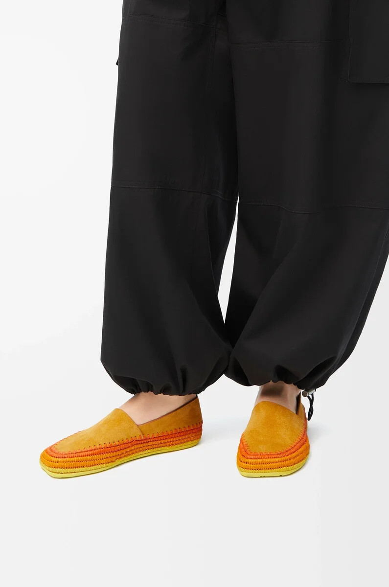 pantoufles rio en daim et raphia orange