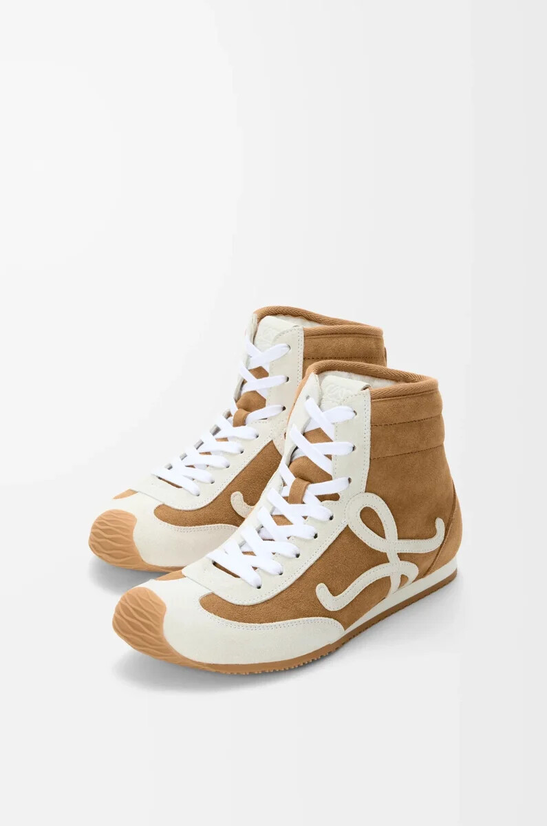 baskets montantes ballet runner 2.0 en daim et peau lainée beigeblanc