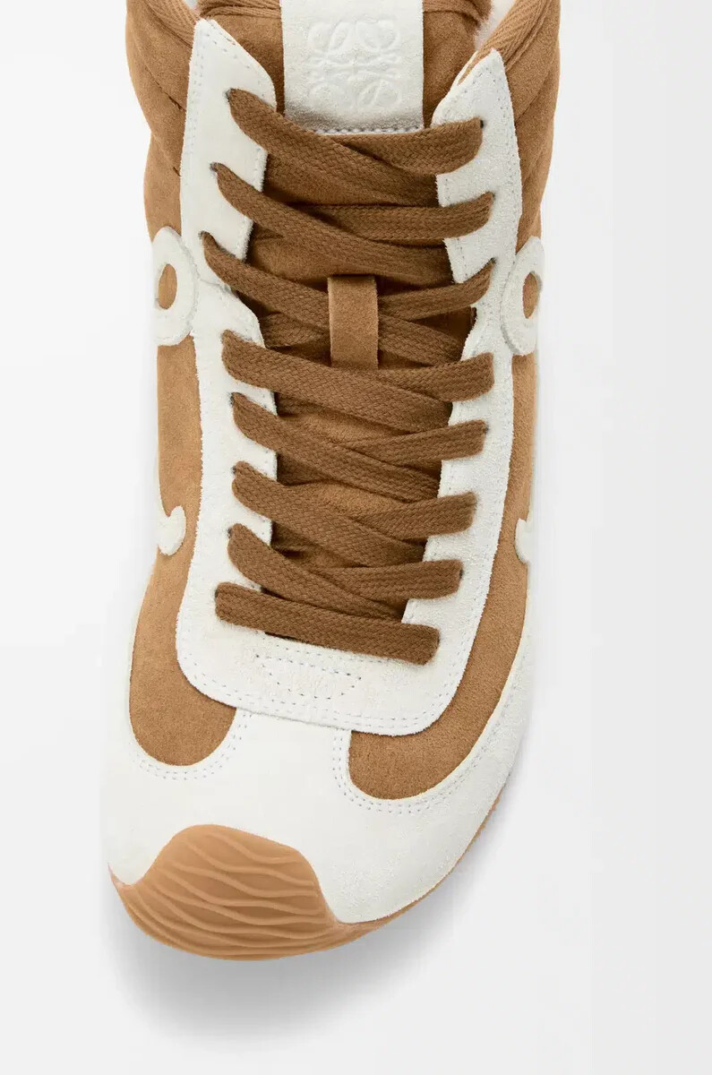 baskets montantes ballet runner 2.0 en daim et peau lainée beigeblanc