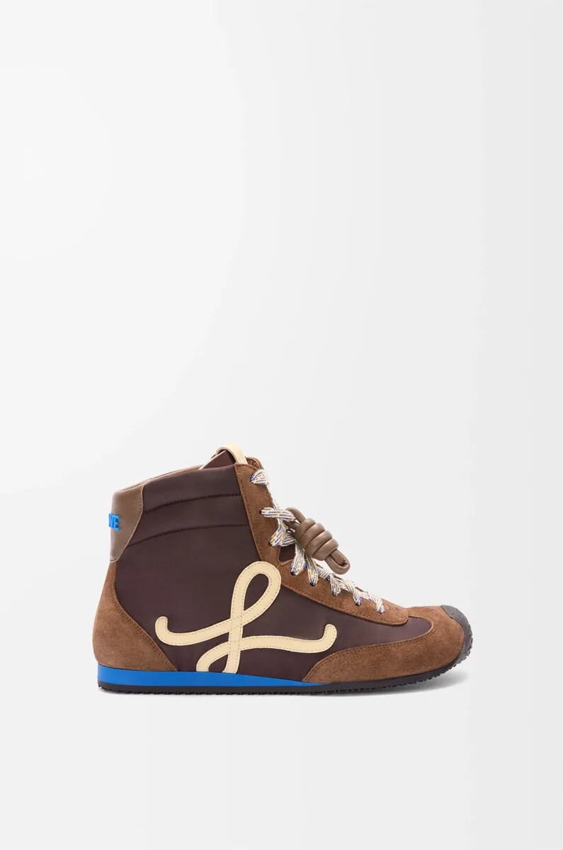 baskets montantes ballet runner 2.0 en nylon et cuir de veau marronjaunebleu