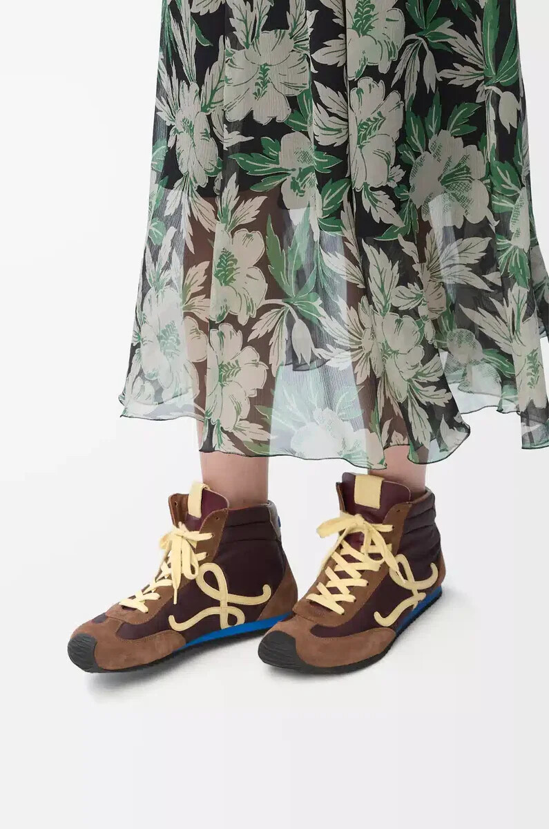 baskets montantes ballet runner 2.0 en nylon et cuir de veau marronjaunebleu