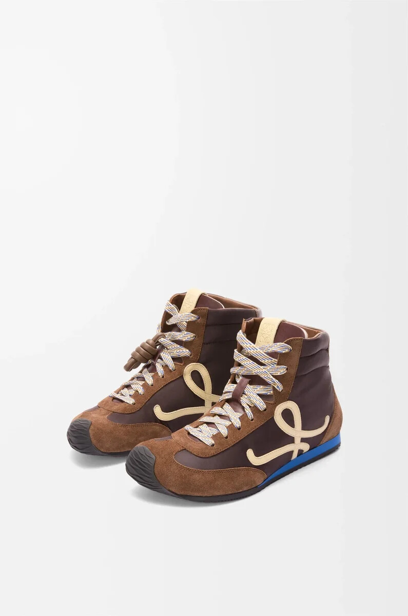 baskets montantes ballet runner 2.0 en nylon et cuir de veau marronjaunebleu