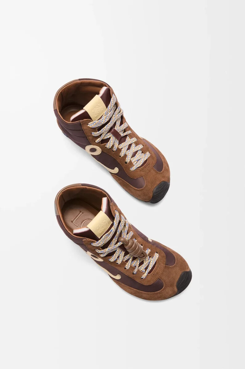baskets montantes ballet runner 2.0 en nylon et cuir de veau marronjaunebleu