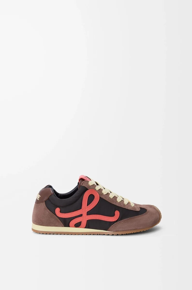 ballet runner 2.0 en nylon et cuir de veau chocolatcorailjaune