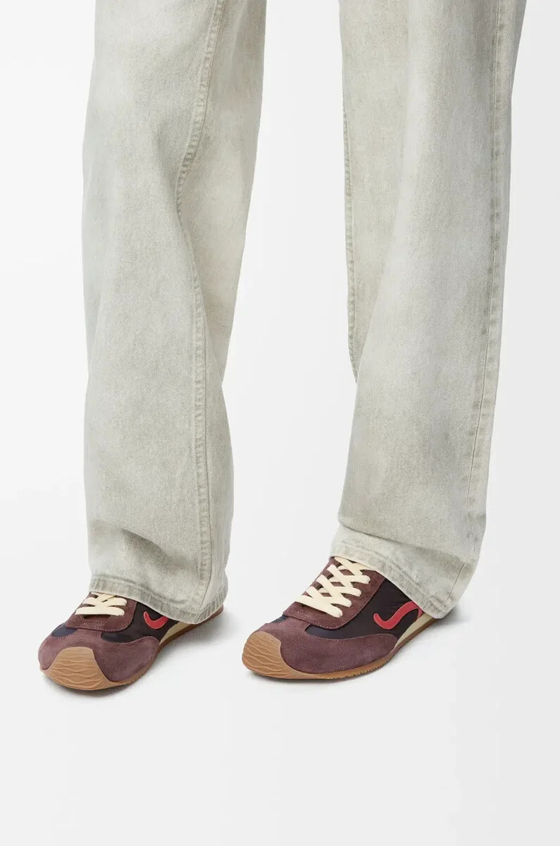 ballet runner 2.0 en nylon et cuir de veau chocolatcorailjaune