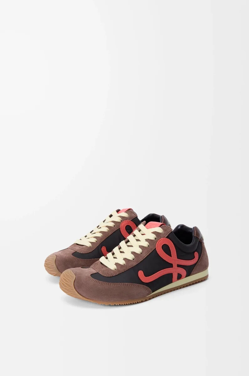 ballet runner 2.0 en nylon et cuir de veau chocolatcorailjaune