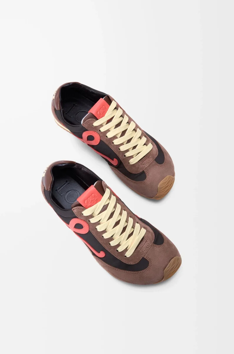 ballet runner 2.0 en nylon et cuir de veau chocolatcorailjaune