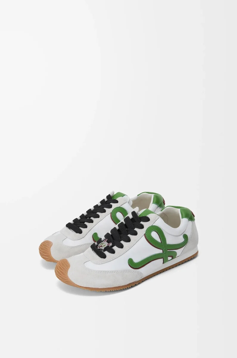 ballet runner 2.0 en nylon et cuir de veau blancvert herbeorange foncé