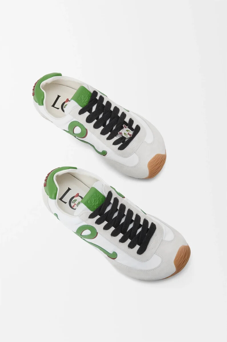 ballet runner 2.0 en nylon et cuir de veau blancvert herbeorange foncé