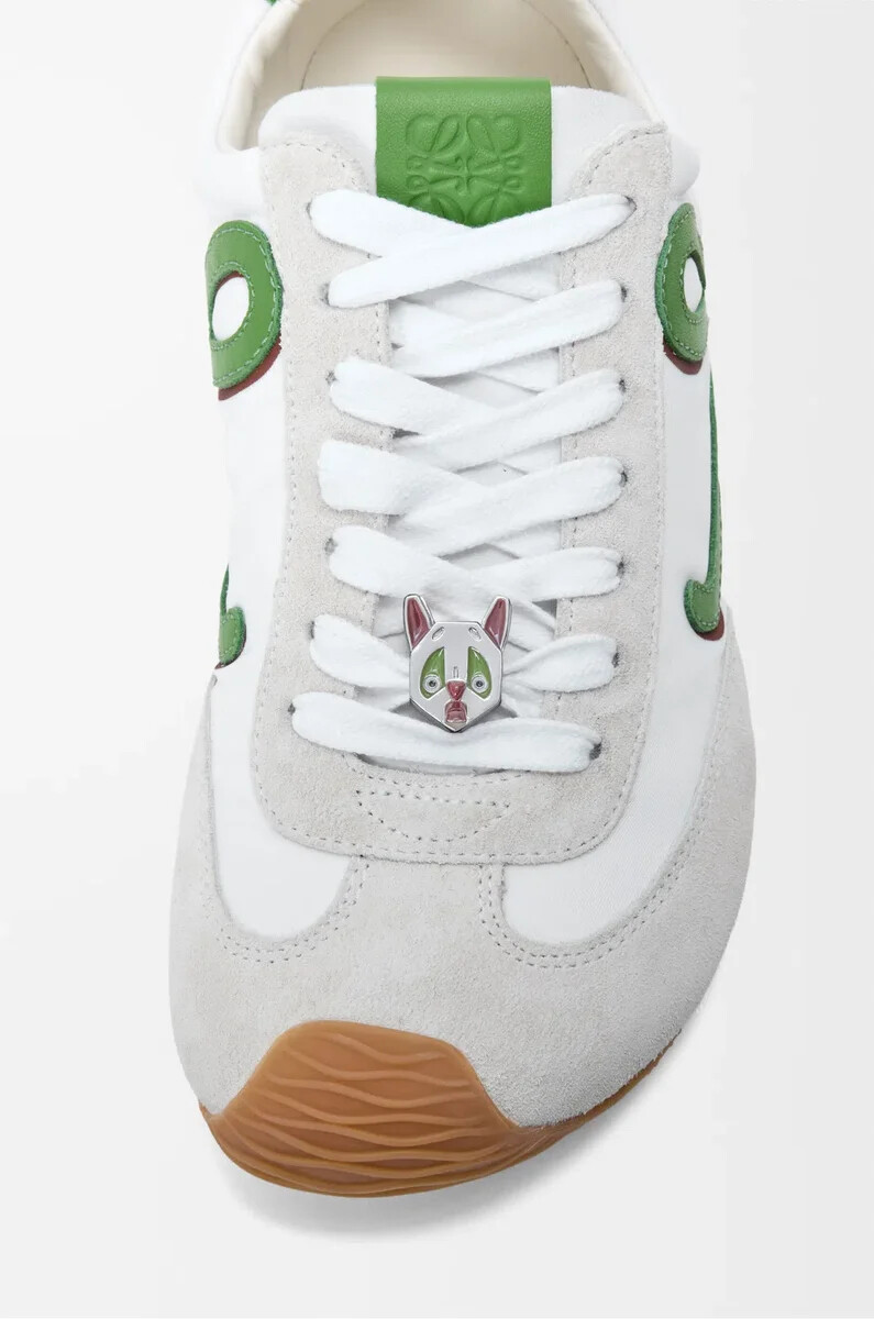 ballet runner 2.0 en nylon et cuir de veau blancvert herbeorange foncé
