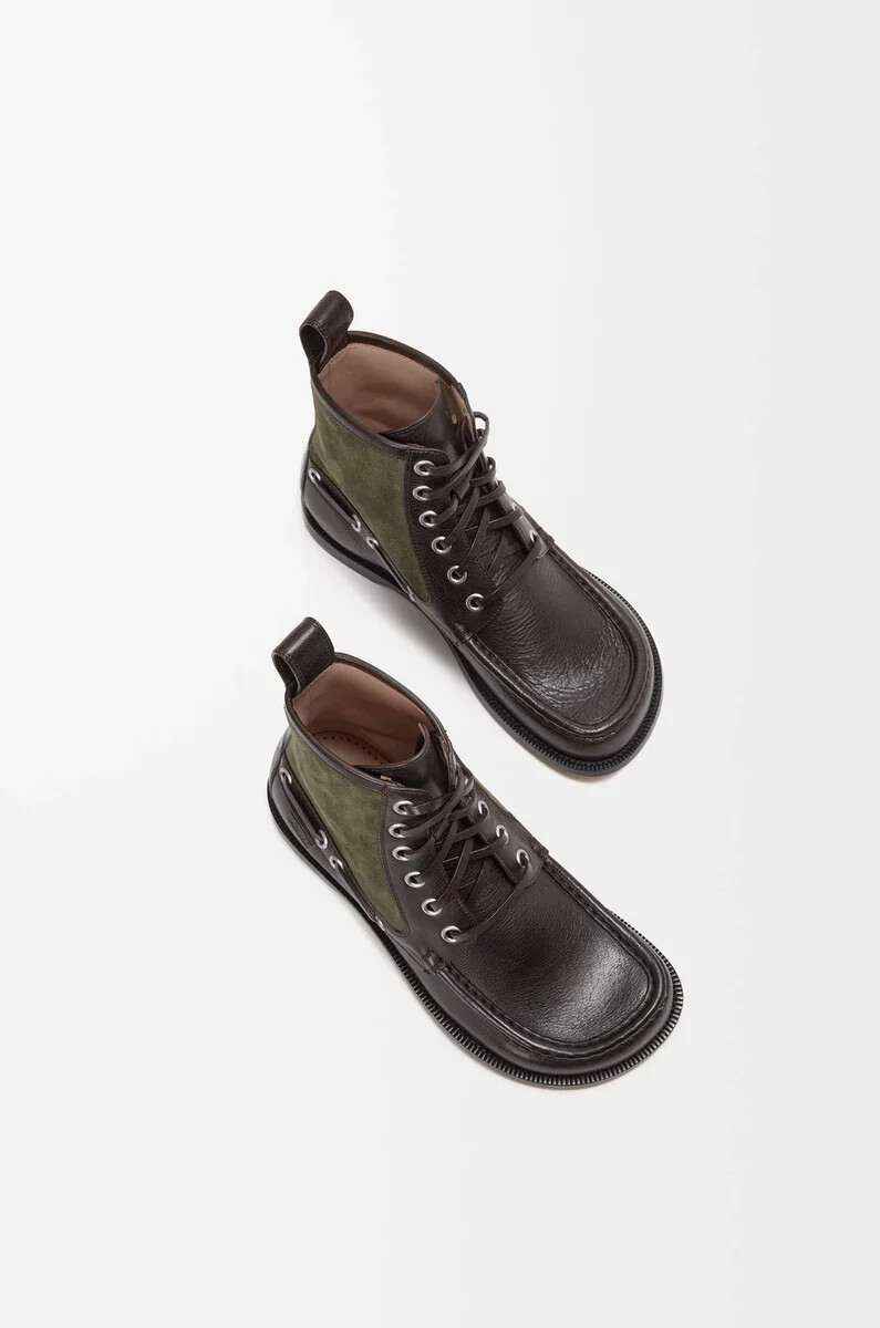 bottine mocassin campo en cuir de veau et daim marron foncévert