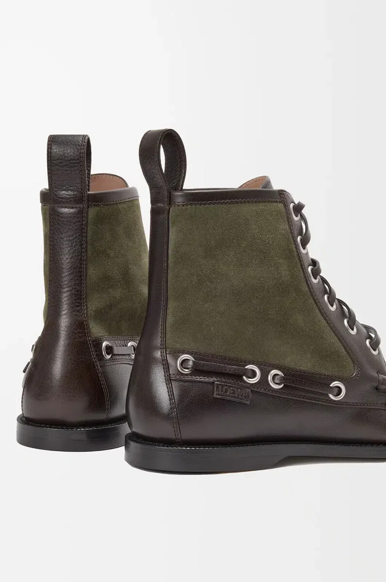 bottine mocassin campo en cuir de veau et daim marron foncévert