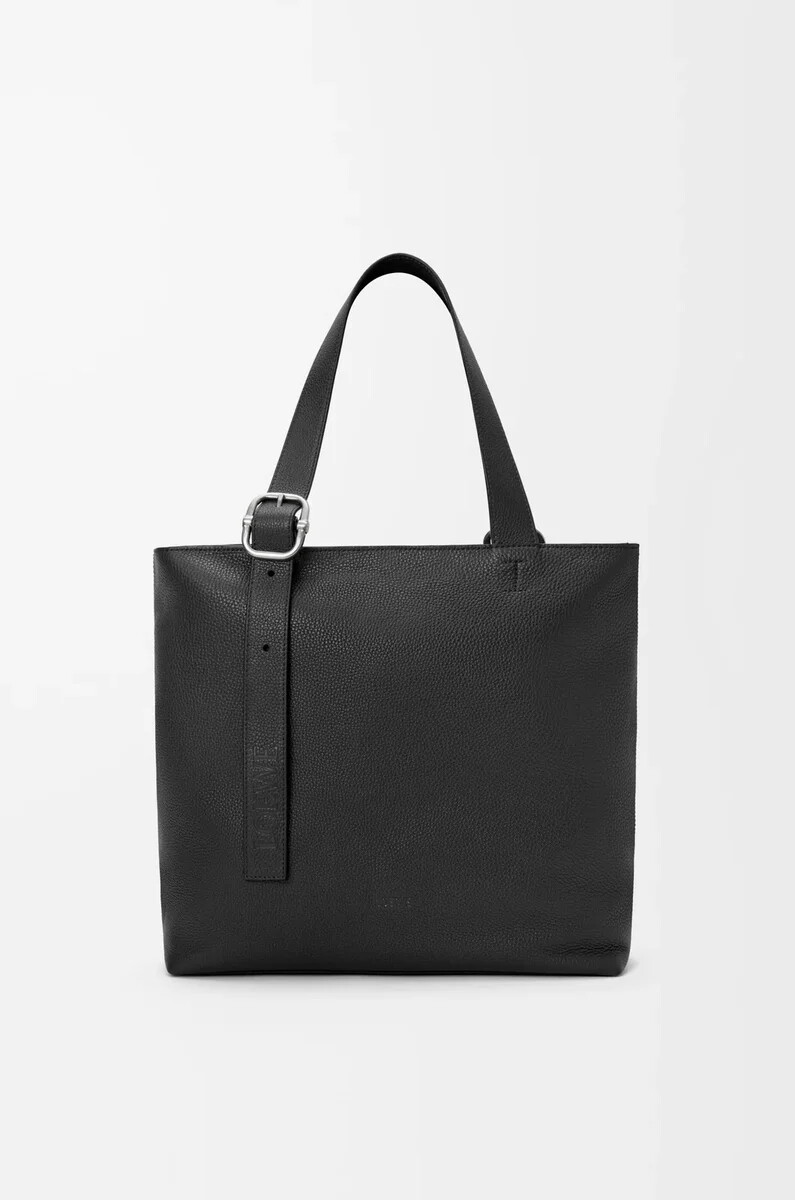 sac cabas zippé loop en cuir de veau souple grainé noir