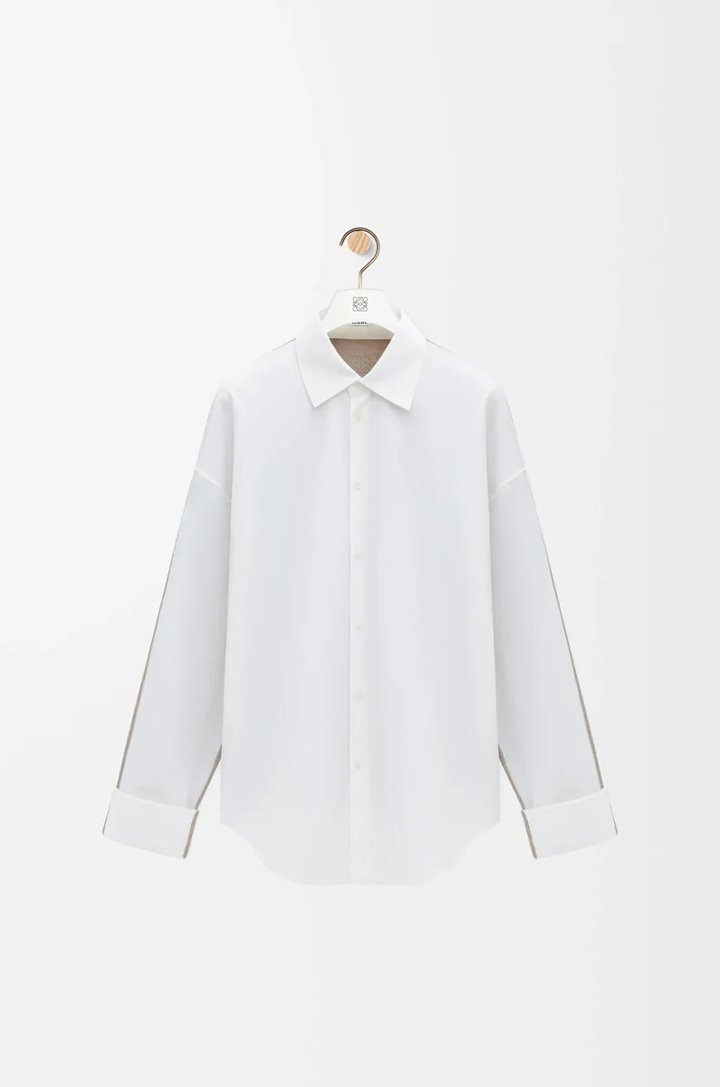 chemise hybride en coton et laine blancbeige