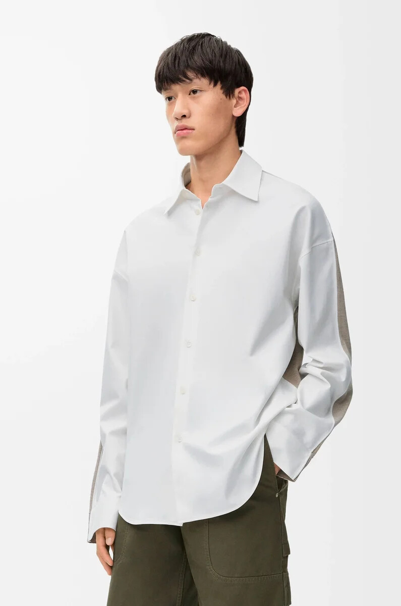 chemise hybride en coton et laine blancbeige