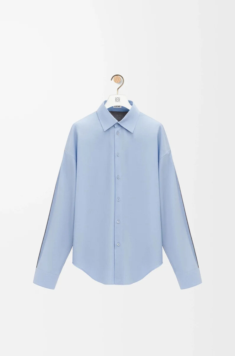 chemise hybride en coton et laine bleu clairgris
