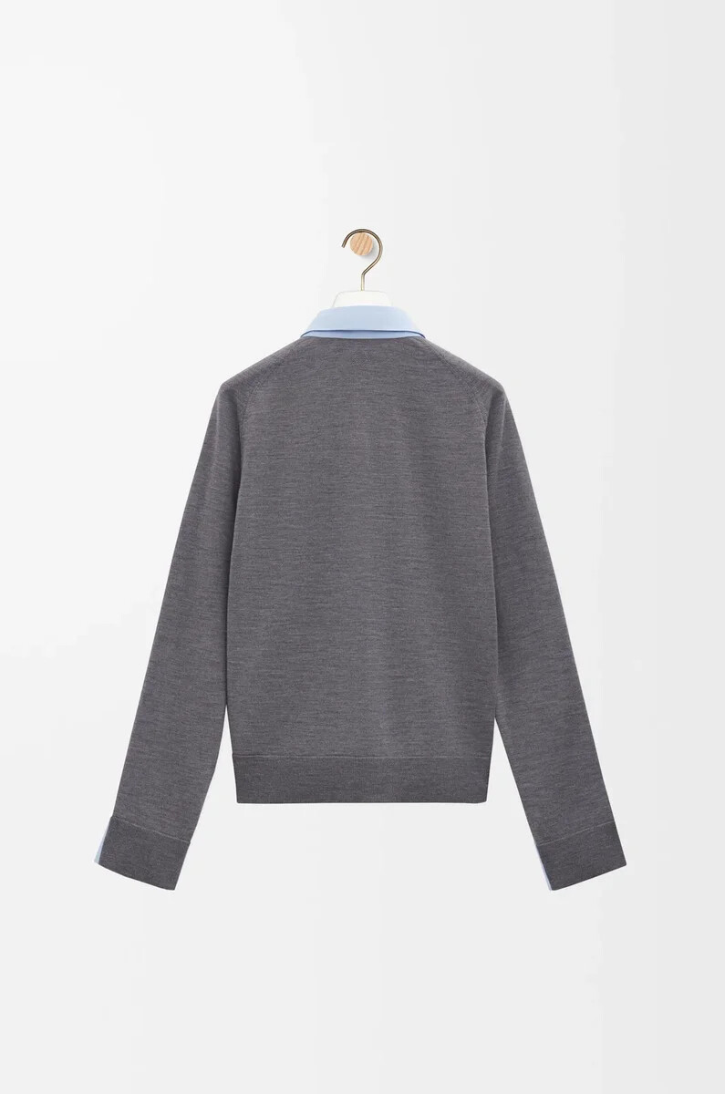 chemise hybride en coton et laine bleu clairgris