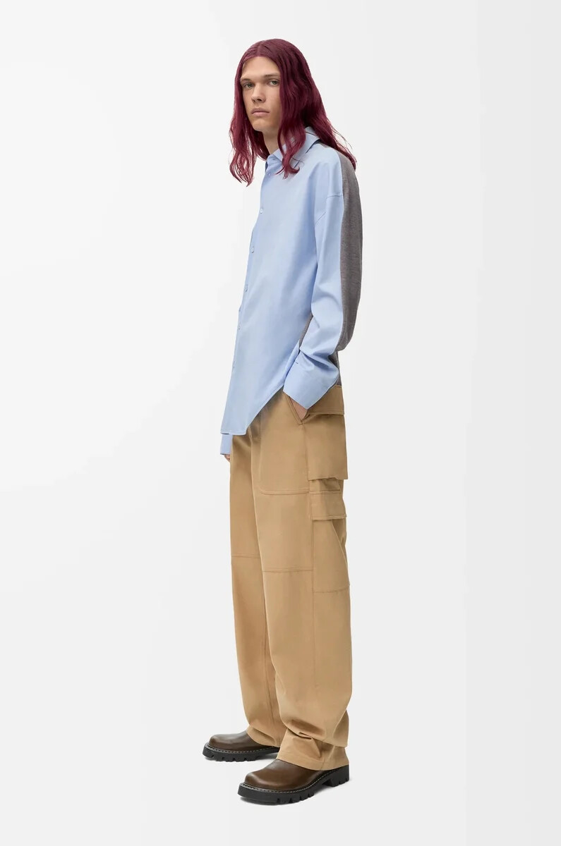 chemise hybride en coton et laine bleu clairgris