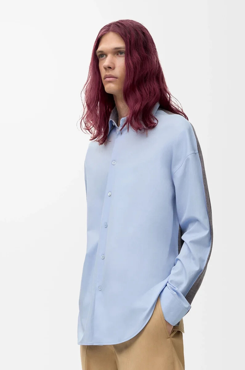 chemise hybride en coton et laine bleu clairgris