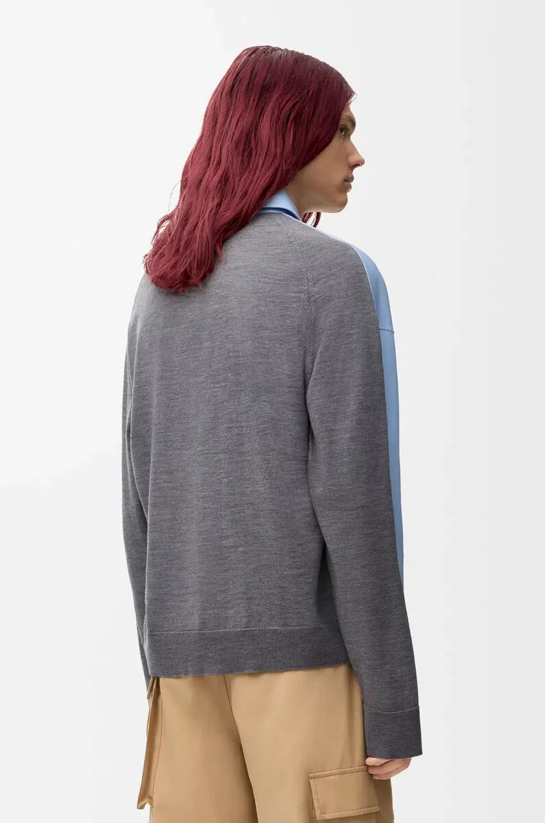chemise hybride en coton et laine bleu clairgris