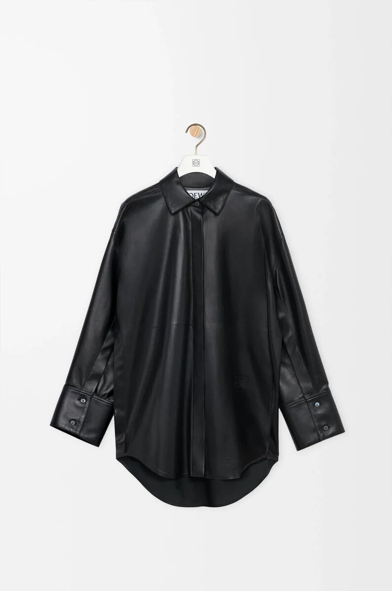 chemise en cuir dagneau nappa noir