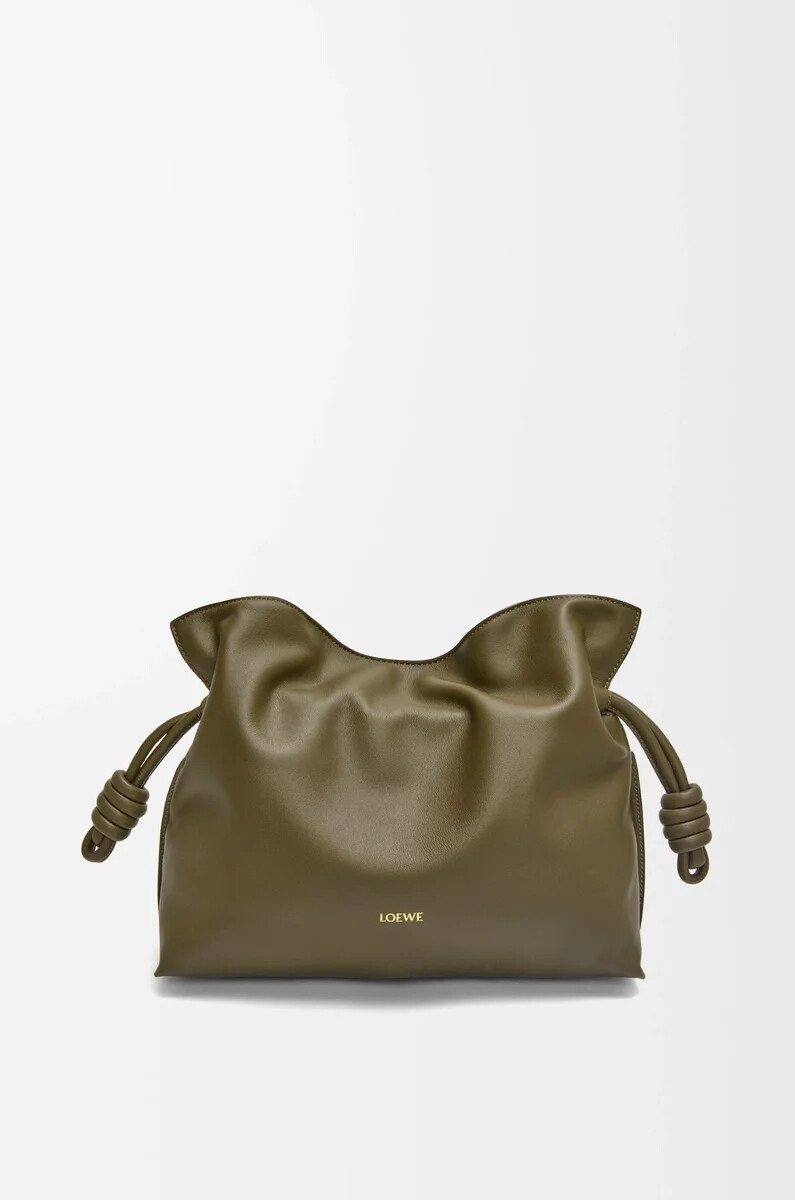 pochette flamenco moyenne en cuir de veau nappa kaki foncé