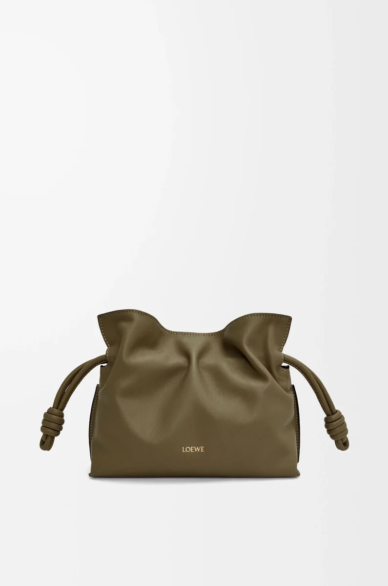 pochette mini flamenco en cuir de veau nappa kaki foncé