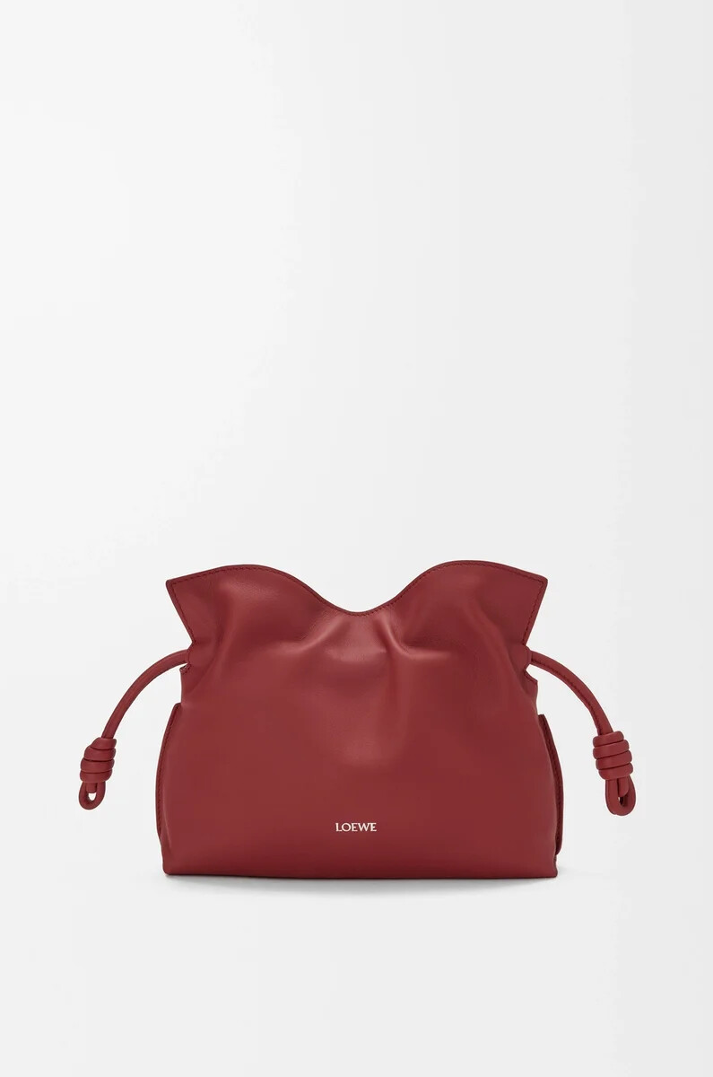pochette mini flamenco en cuir de veau nappa rouge brûlé