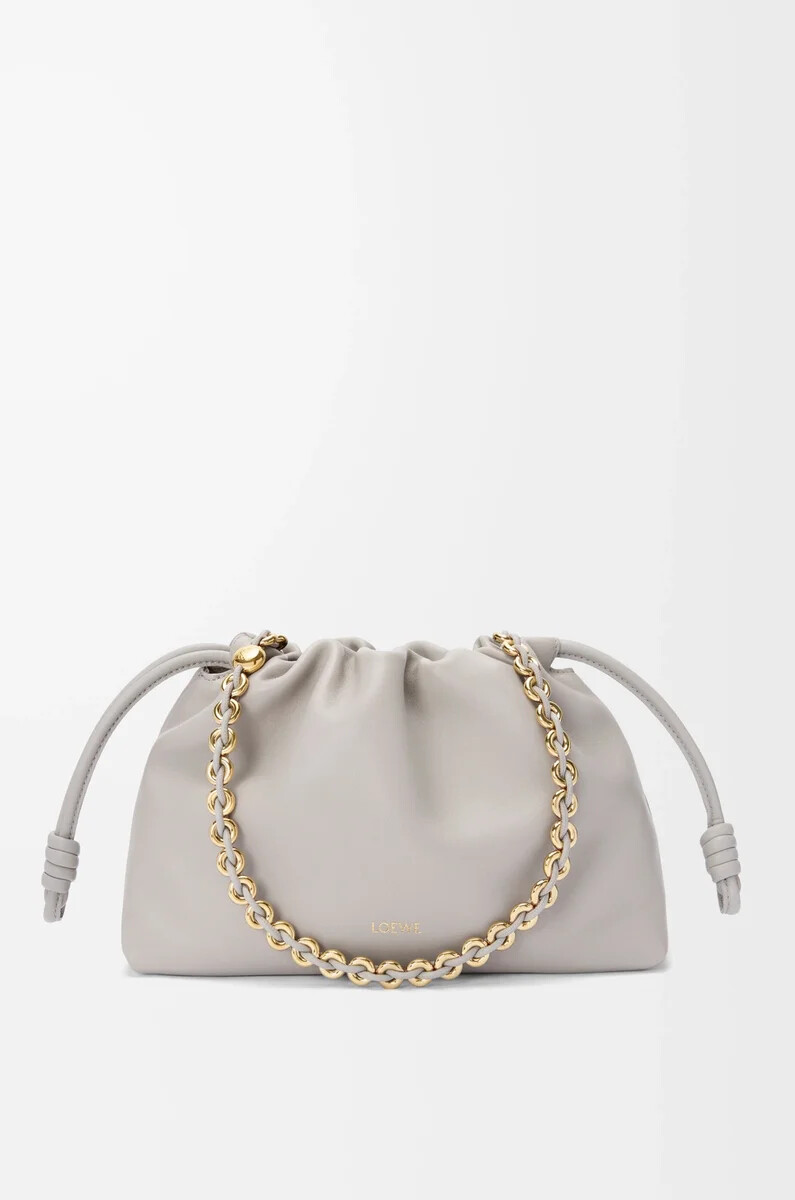sac à main flamenco moyen en cuir dagneau nappa souple gris coquillage