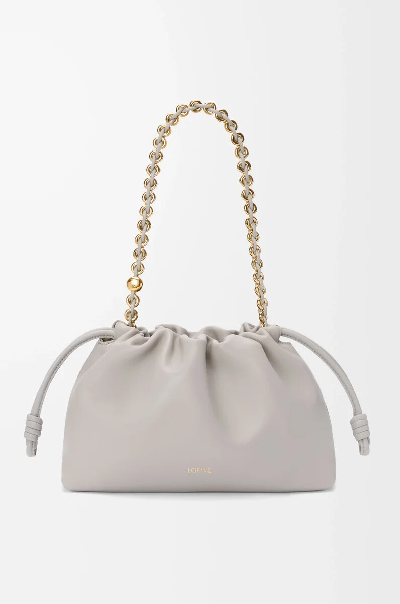 sac à main flamenco moyen en cuir dagneau nappa souple gris coquillage