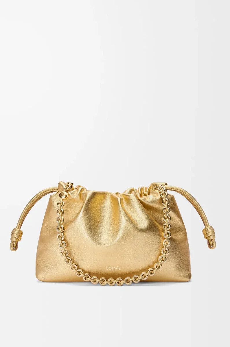 sac à main flamenco moyen en agneau laminé doré