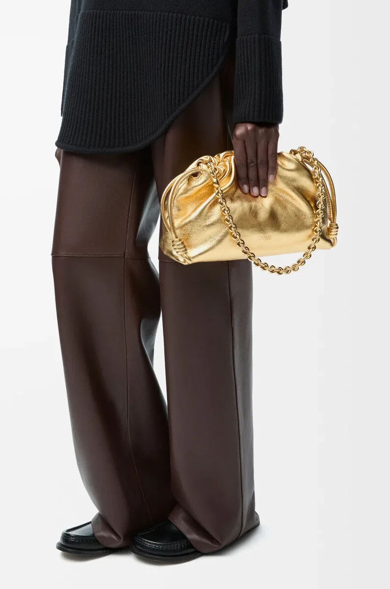 sac à main flamenco moyen en agneau laminé doré