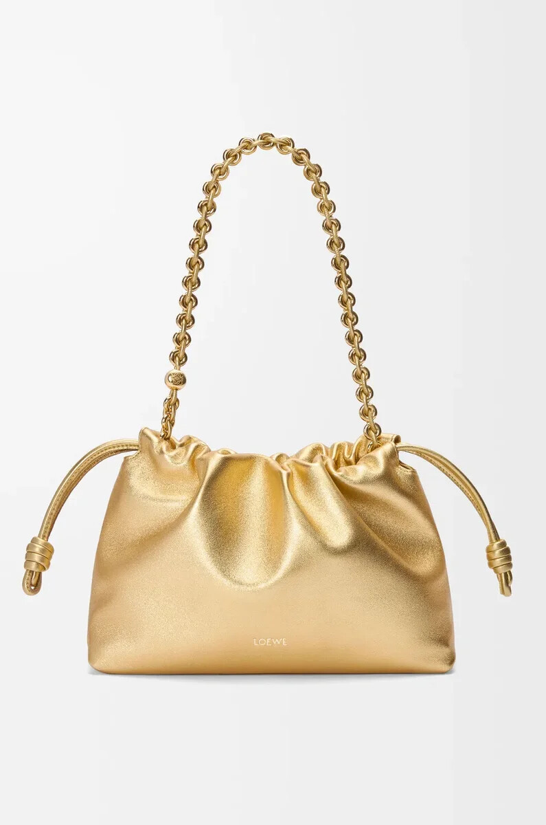 sac à main flamenco moyen en agneau laminé doré
