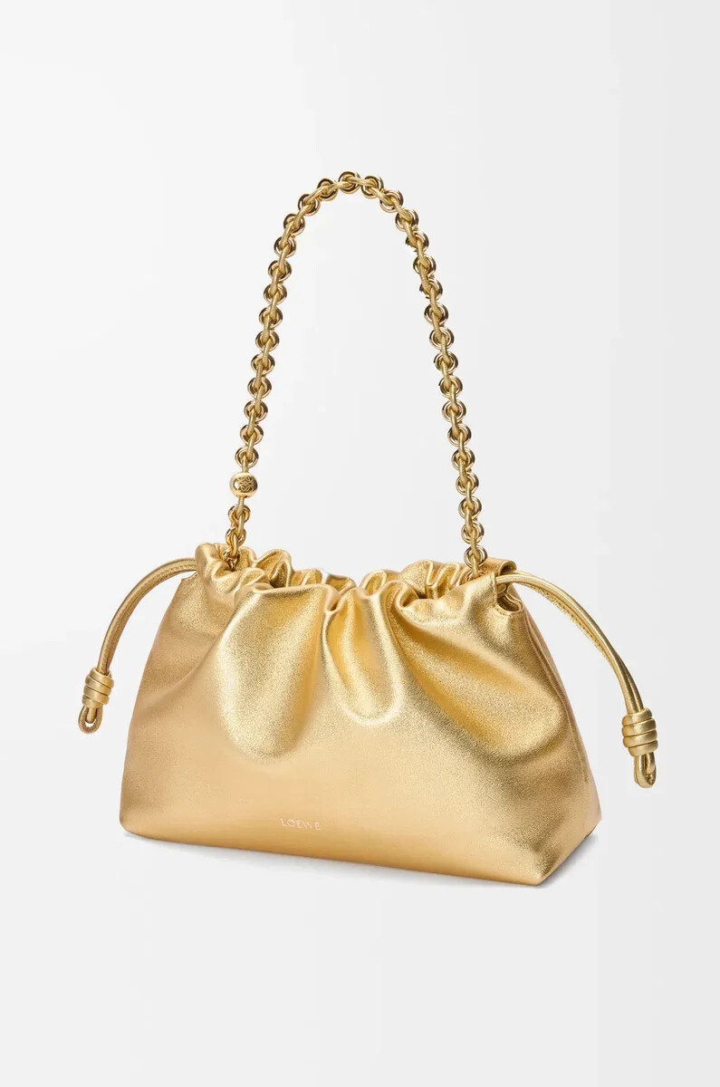 sac à main flamenco moyen en agneau laminé doré