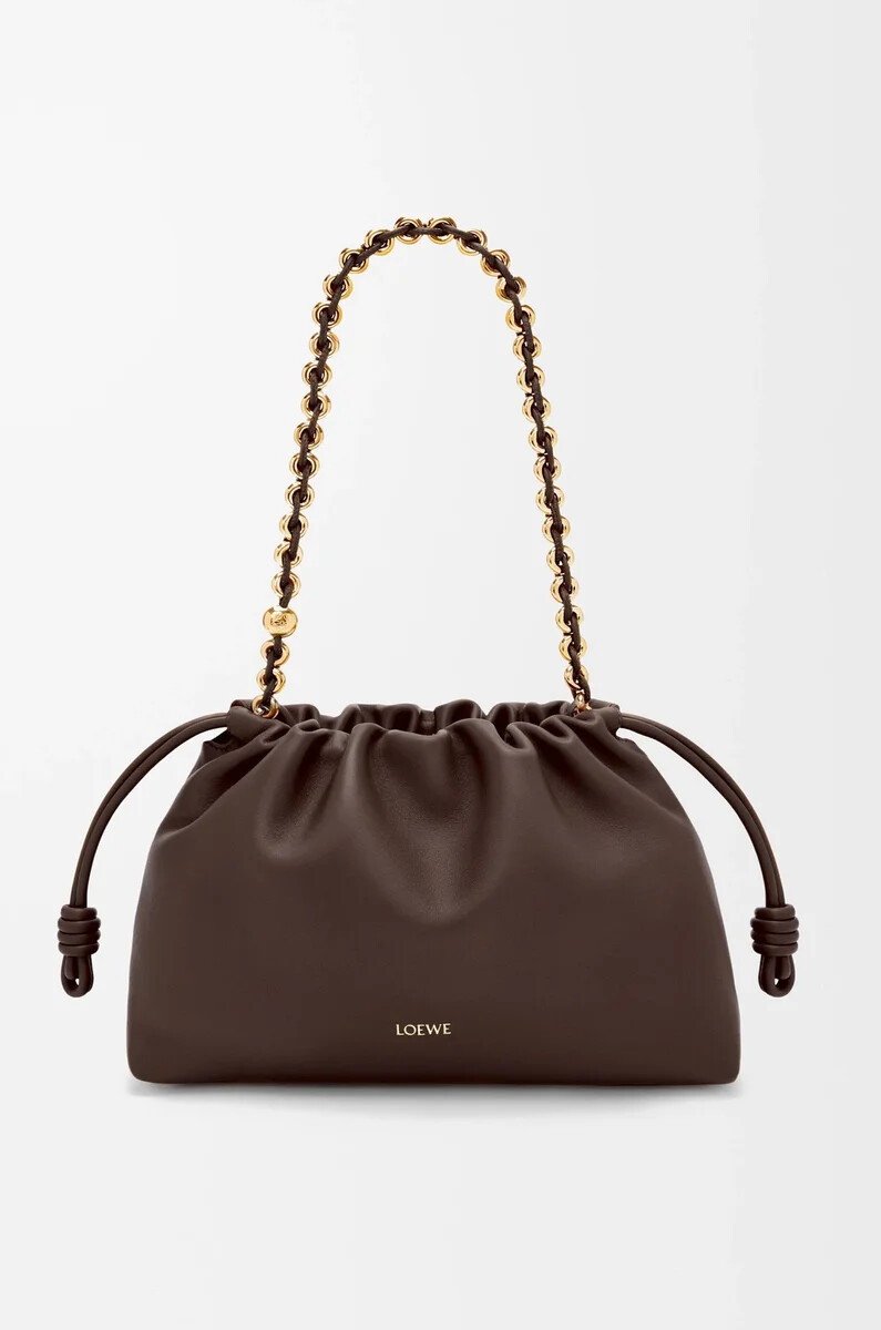 sac à main flamenco moyen en cuir dagneau nappa souple couleur châtaigne foncée