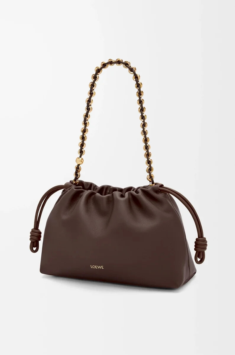 sac à main flamenco moyen en cuir dagneau nappa souple couleur châtaigne foncée