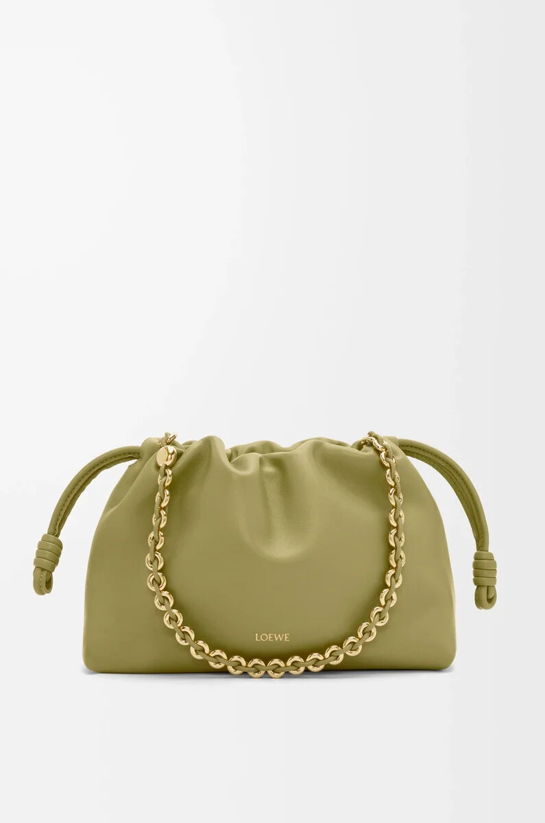 sac à main flamenco moyen en cuir dagneau nappa souple couleur vert mousse clair