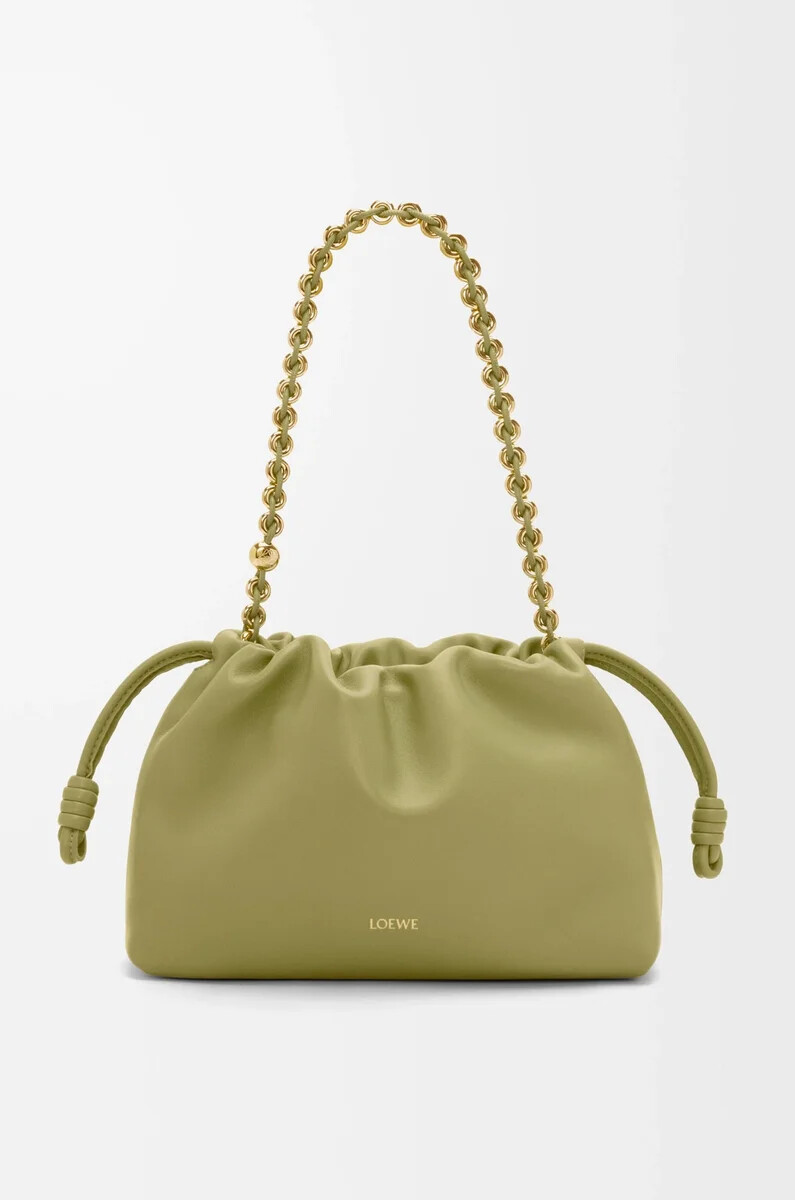 sac à main flamenco moyen en cuir dagneau nappa souple couleur vert mousse clair