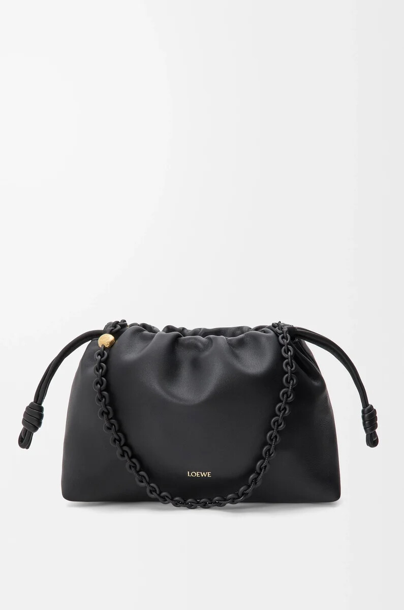 sac à main flamenco moyen en cuir dagneau nappa souple noir