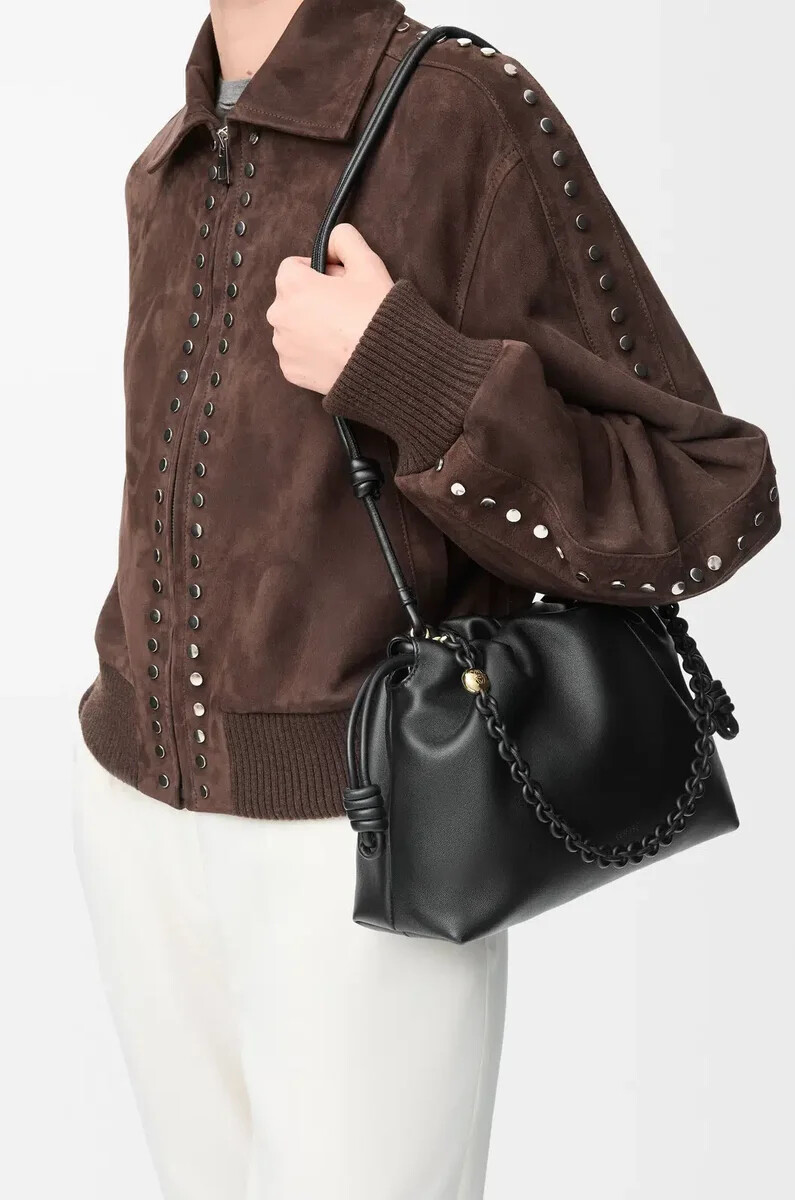 sac à main flamenco moyen en cuir dagneau nappa souple noir