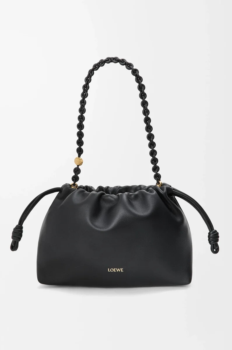 sac à main flamenco moyen en cuir dagneau nappa souple noir
