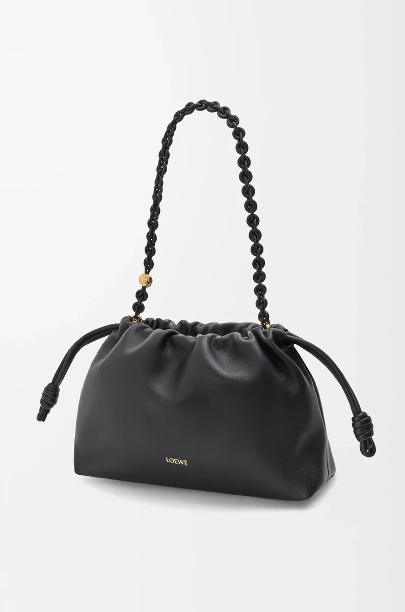 sac à main flamenco moyen en cuir dagneau nappa souple noir