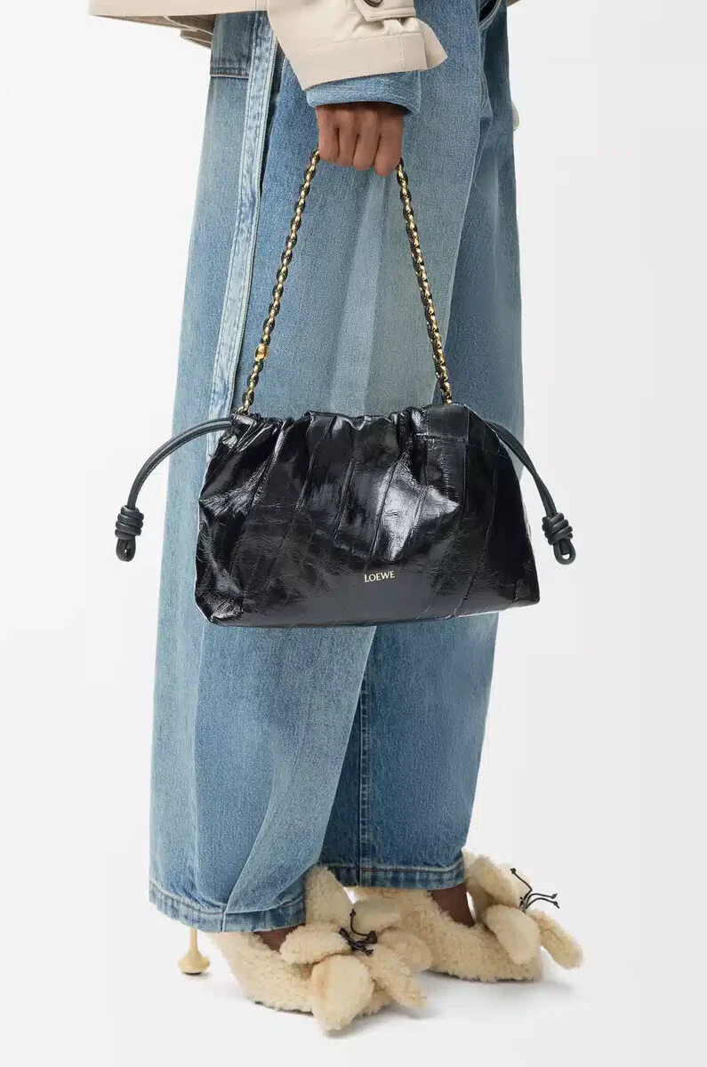 sac à main flamenco moyen en anguille noire