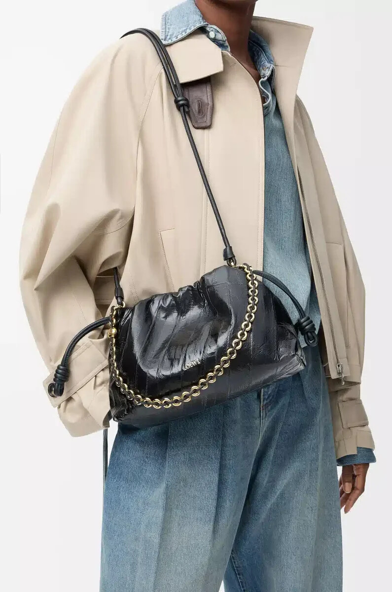 sac à main flamenco moyen en anguille noire