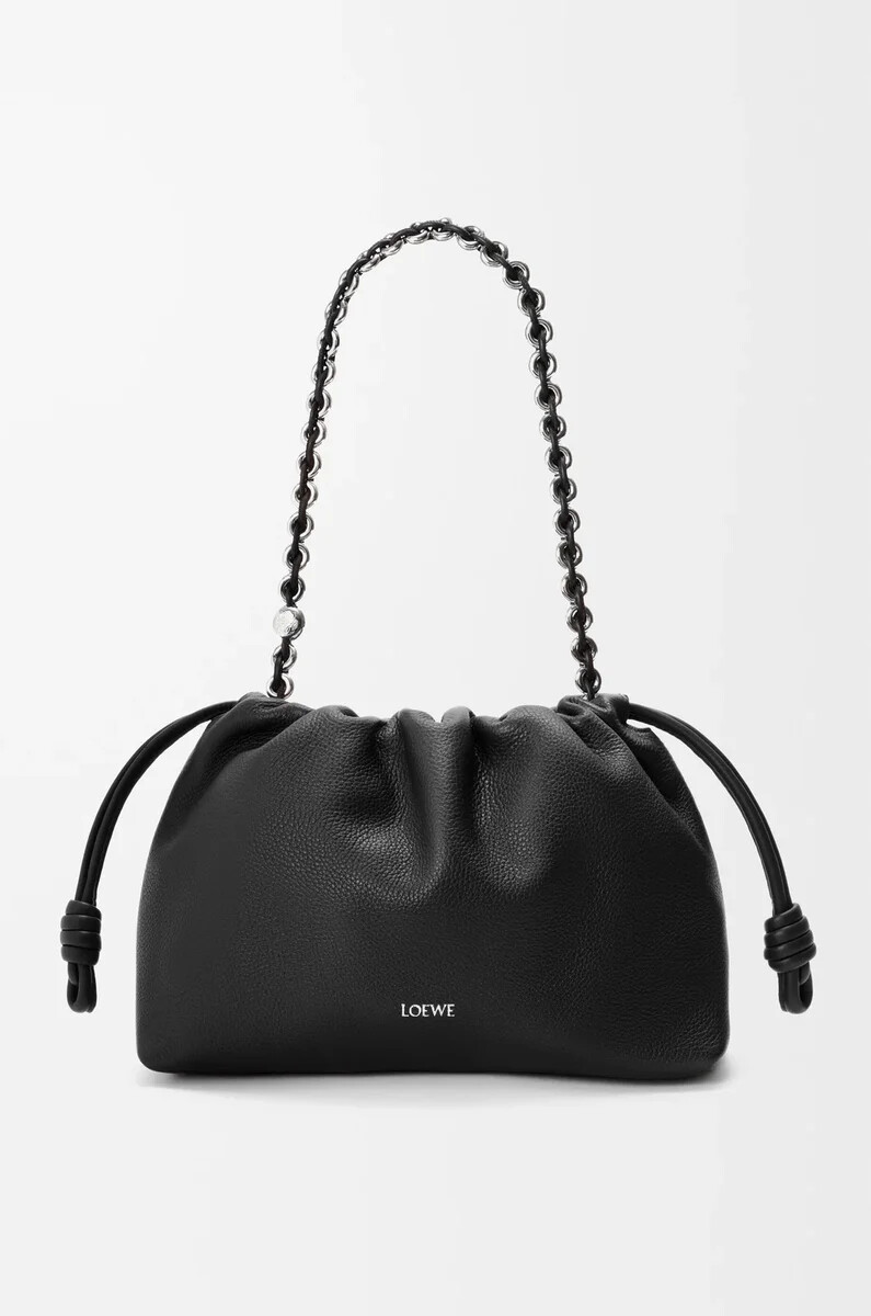 sac à main flamenco moyen en cuir de veau grainé fin noir