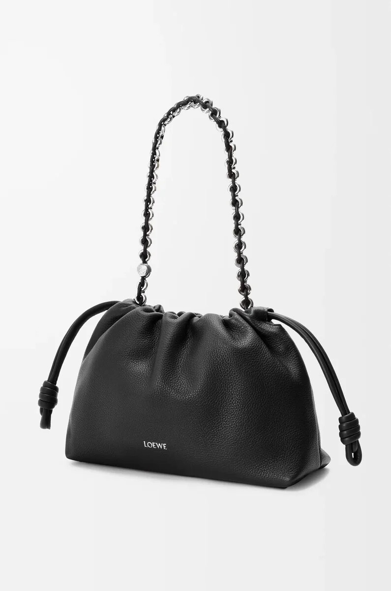 sac à main flamenco moyen en cuir de veau grainé fin noir