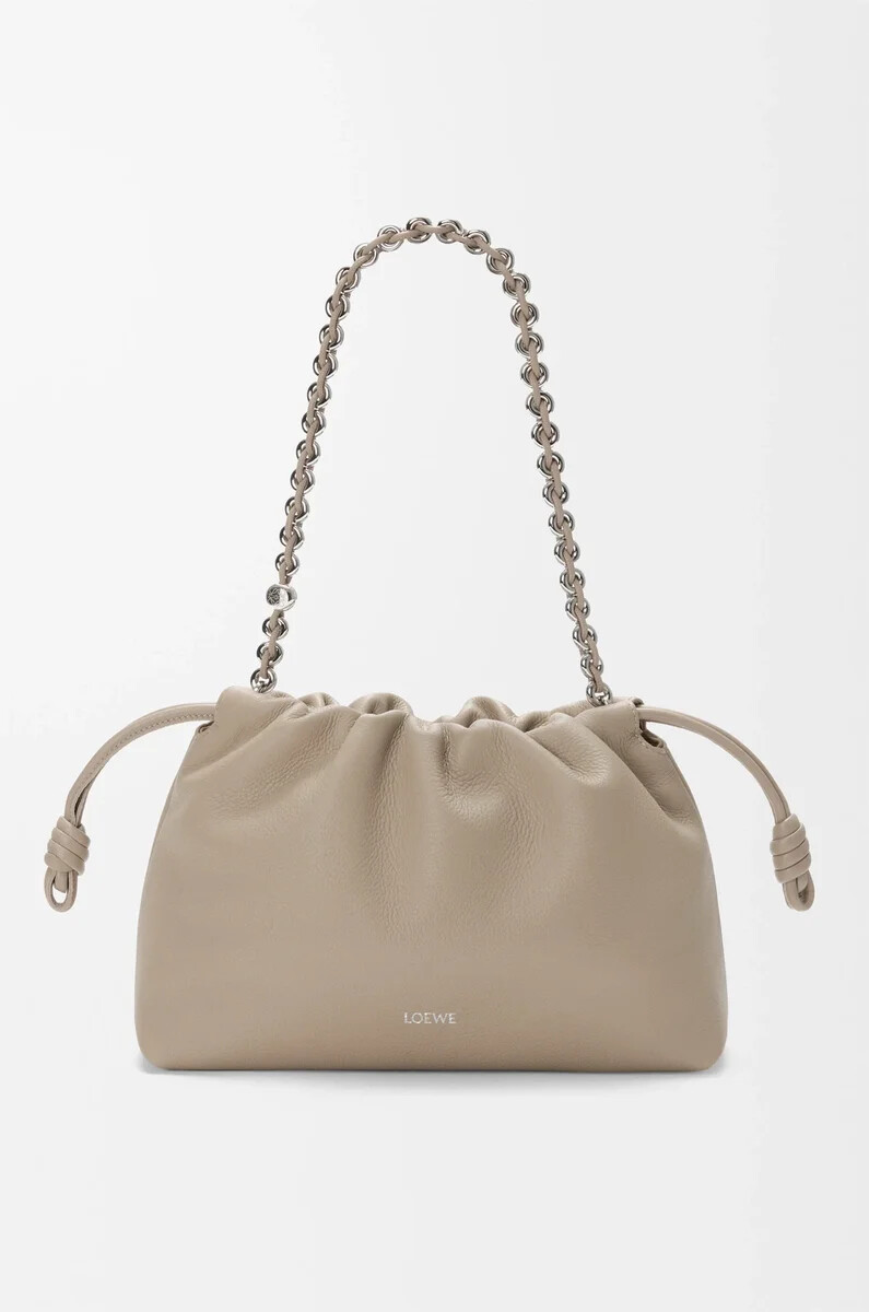 sac à main flamenco moyen en cuir de veau grainé fin couleur argile