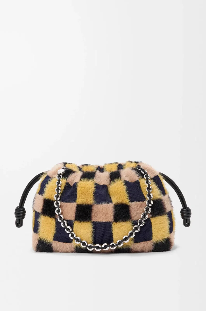 sac à main flamenco moyen en maille jacquard multicolore bleu marine foncé