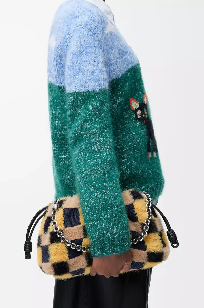 sac à main flamenco moyen en maille jacquard multicolore bleu marine foncé